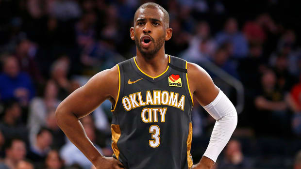 Chris Paul reacts during the second half against the New York Knicks at Madison Square Garden